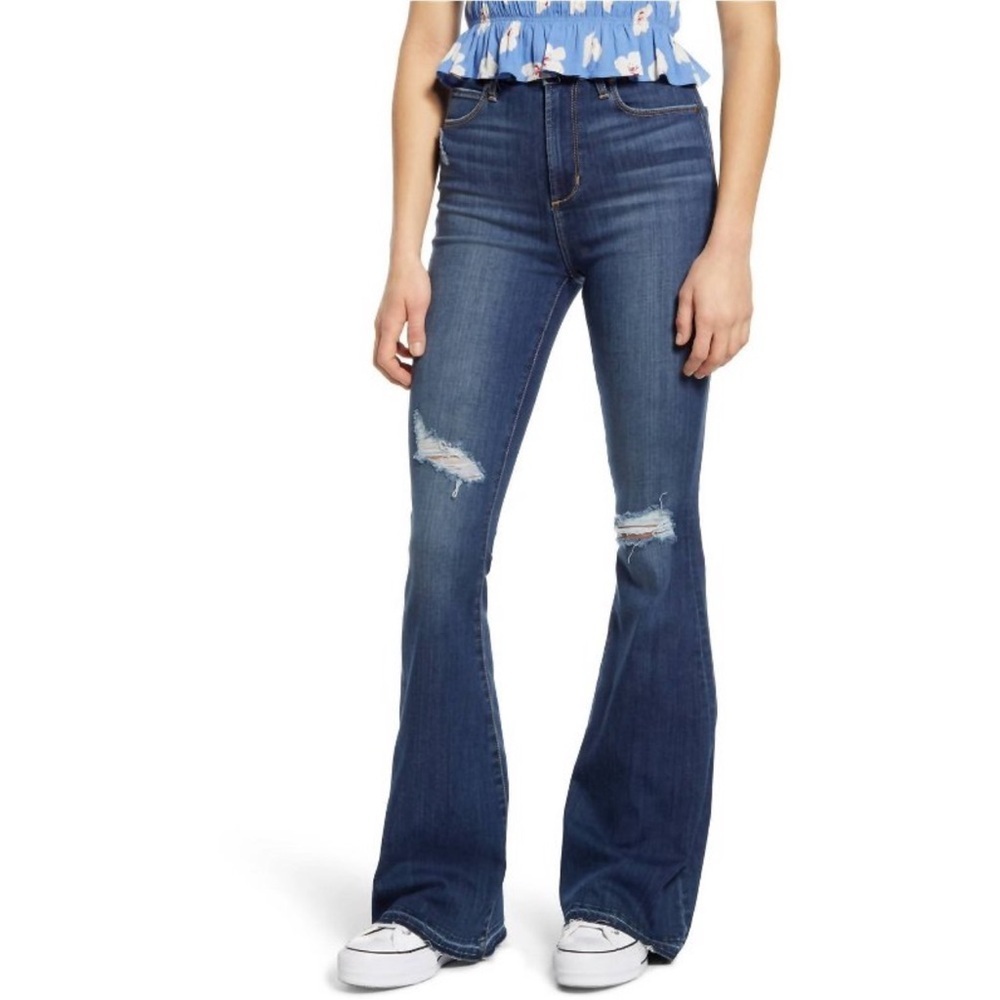 Articles of Society high Rise Flare ripped raw hem stretch jeans sz 27